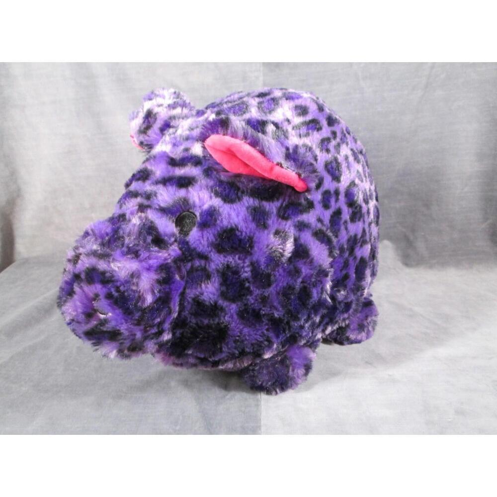 CVS Purple Leopard Print Plush Jumbo Piggy Bank Coin Bank With Stopper Like New